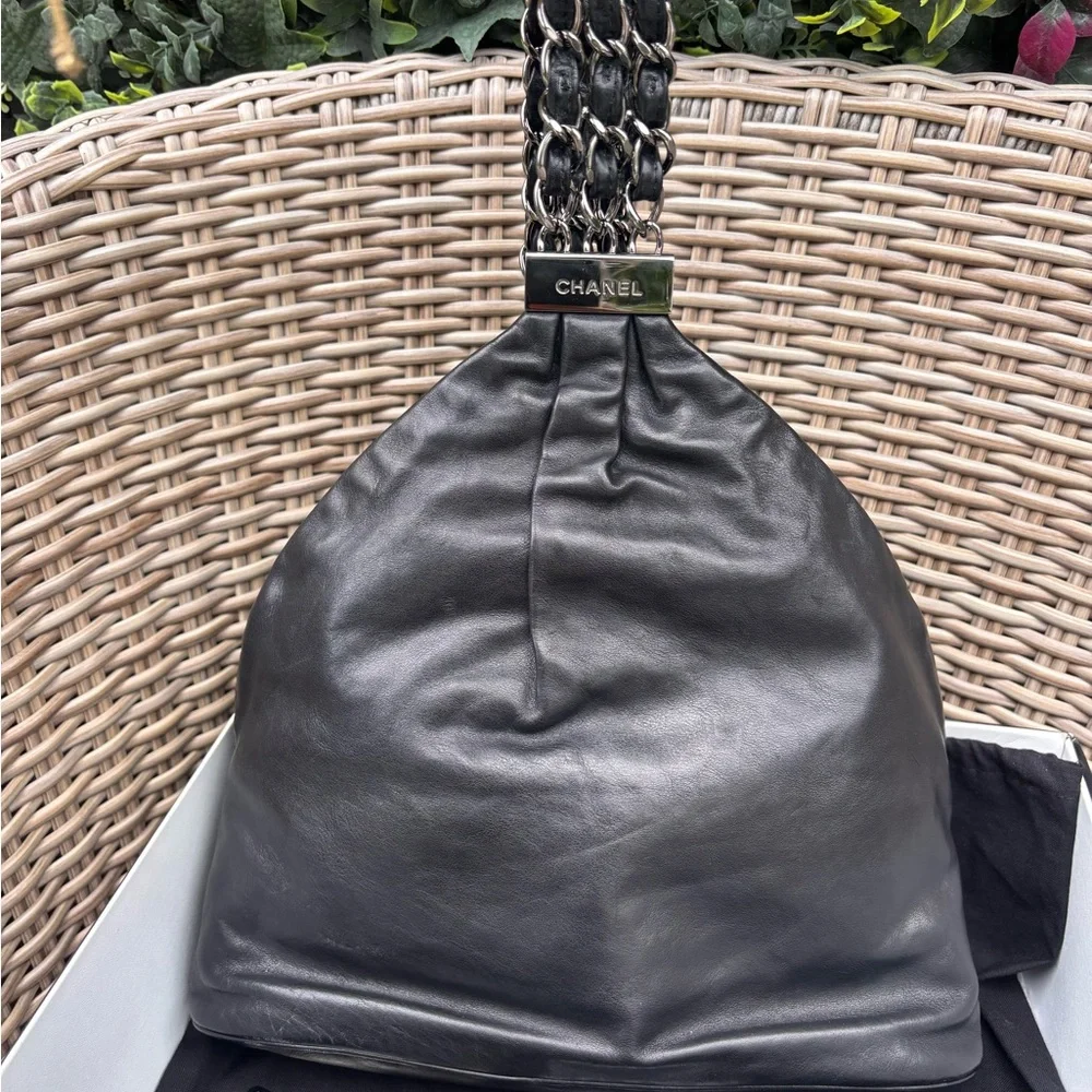 Authentic CHANEL RARE black mini rock & chain silver hardware bag